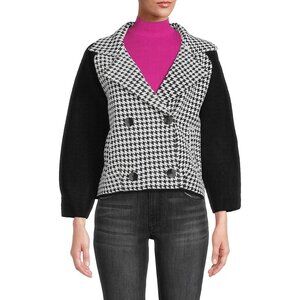 M MAGASCHONI Women's Double Breasted Notch Lapel Cropped Jacket - Black Ivory -